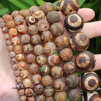 natural ancient dzi agate 3eyes browngreen crackle round space beads for diy necklace bracelet jewelry making