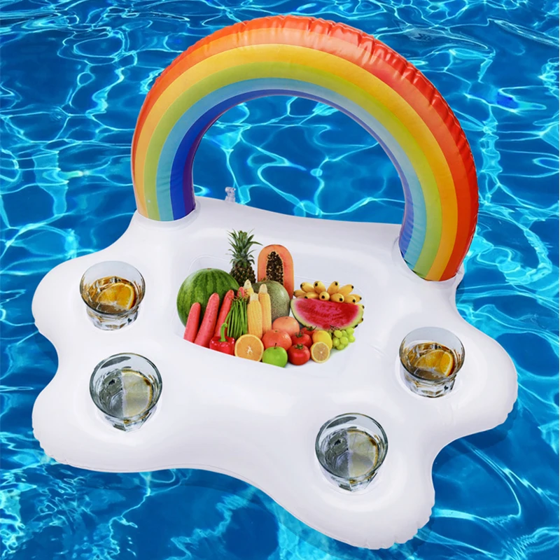 

Inflatable Pool Float Beer Drinking Cooler Table Bar Tray Beach Swimming Ring Summer Pool Party Bucket Rainbow Cloud Cup Holder