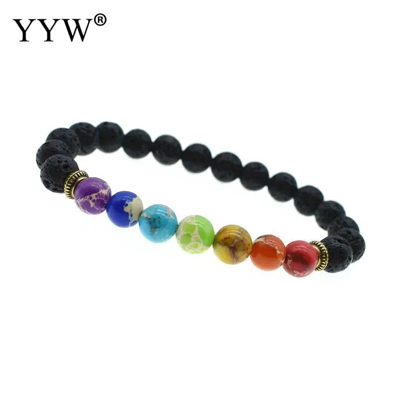 Модный женский браслет из лавы разноцветные Круглые бусины натурального камня