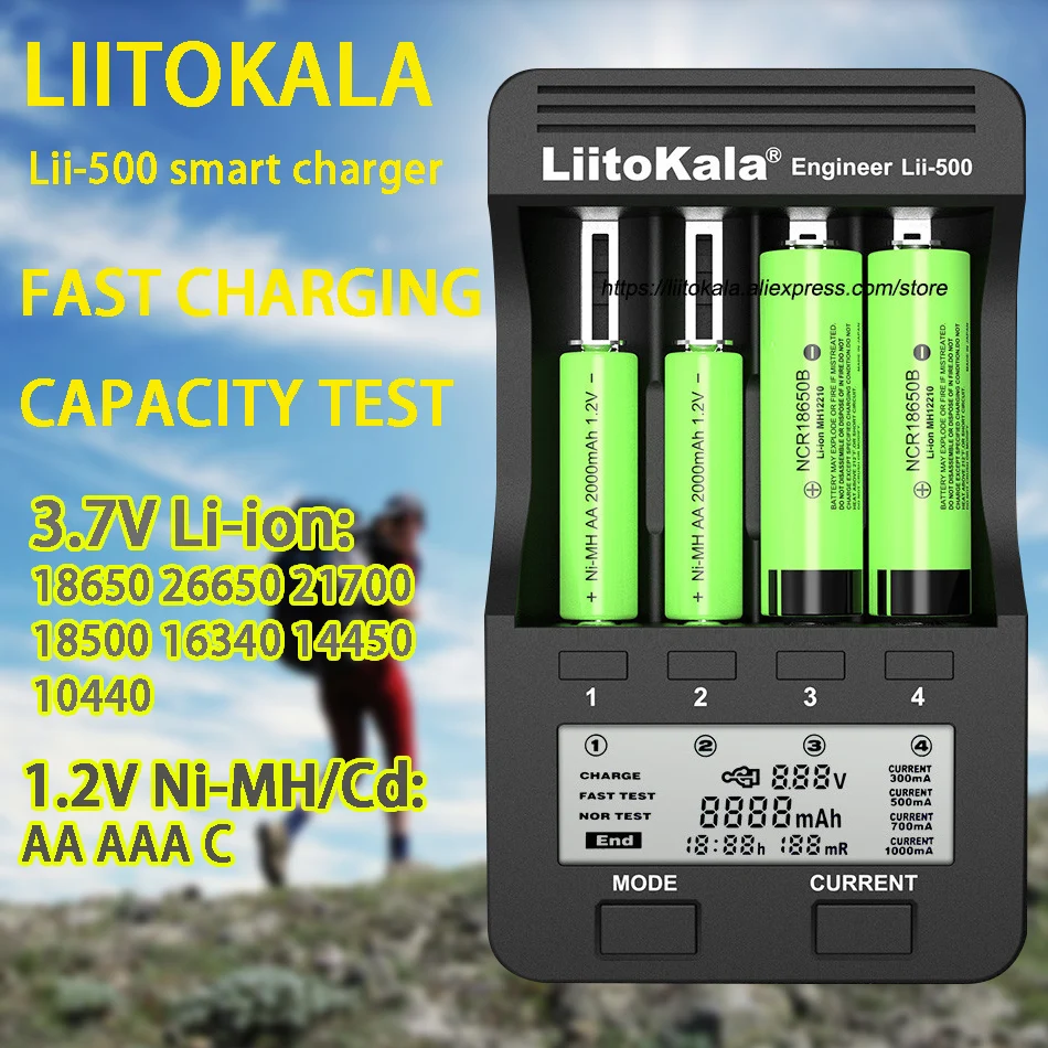 Аккумуляторная батарея LiitoKala Lii-500 зарядное устройство li-ion 3 7 V и NiMH 1 2 18650 26650 21700 AA AAA