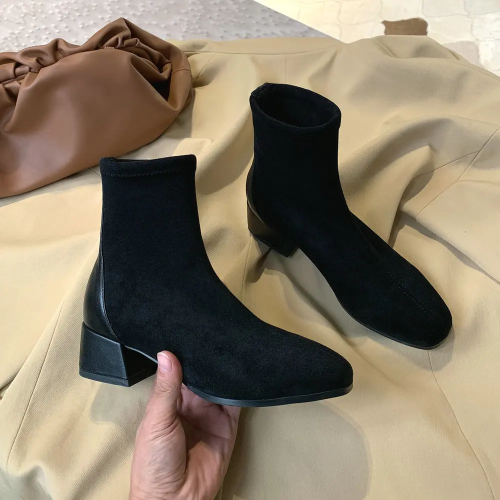 SKLFGXZY New autumn Genuine leather Women boots Ankle Fashion socks and Stretch Women's shoes Size 34-43 | Обувь