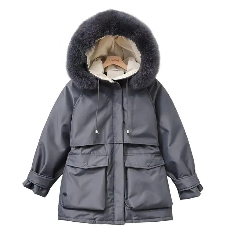 

Зимний пуховик женский большой меховой воротник с капюшоном свободные теплые толстые моды короткий параграф большой карман белая пуховая утка пуховик женский