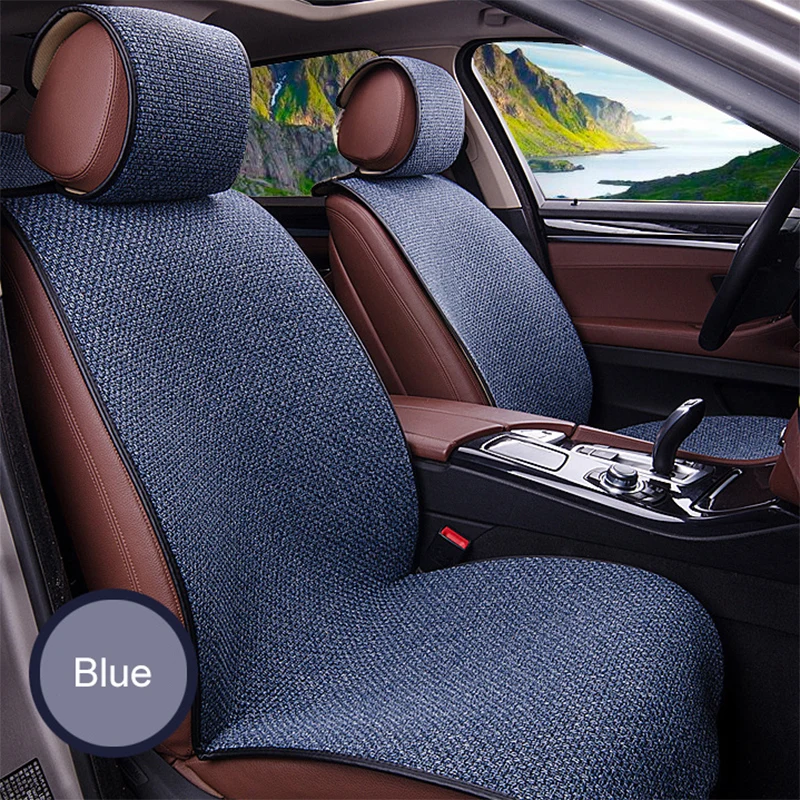 

2 pcs Car Seat Cover Blue Cloak Linen/ 2 Front or 1 Back Seat Cushion Pad Fit Most Car, Truck, Suv, Protect Automotive Interior