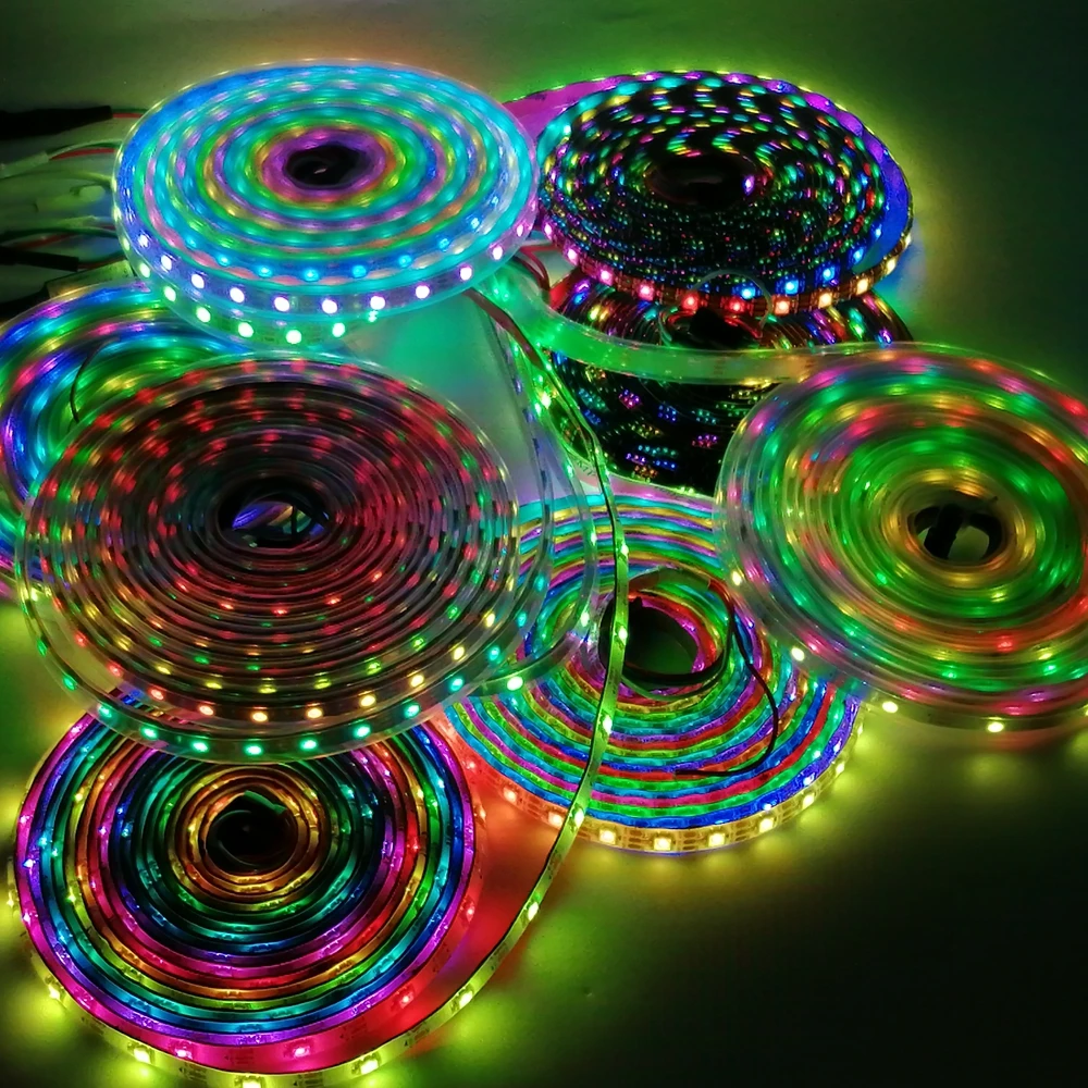 DC5V WS2812B Индивидуально адресуемая лента светодиодных ламп Luces Smart 5050 RGB черная белая печатная плата 3Pin 30 60 пикселей/м IP30 IP65 IP67 5M включена.