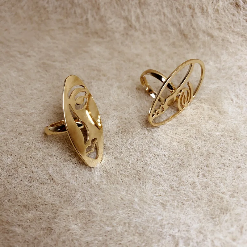 F.J4Z New Hollow Human Face Finger Rings Golden Metal Designer Adjustable Ring Vintage Minimalist Jewelry Christmas Gifts | Украшения и