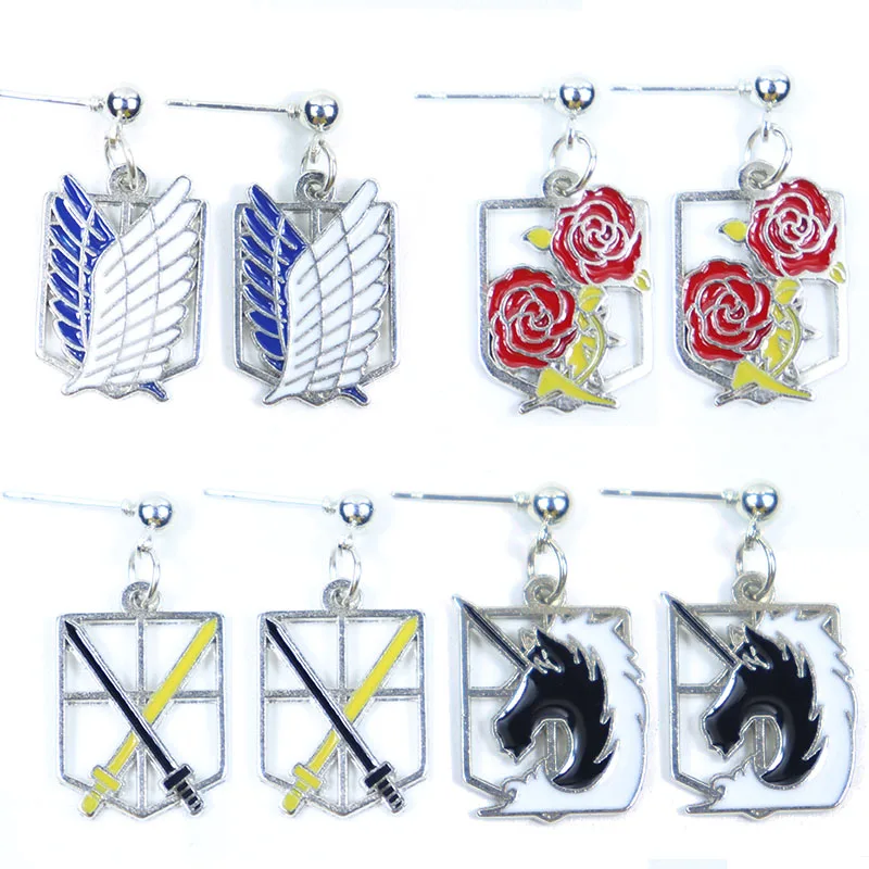 

Attack On Titan Stud Earrrings for Women Drop Earring Anime Attack Wings Shingeki Rose Flower Ear Studs 2021 New Jewelry Earing
