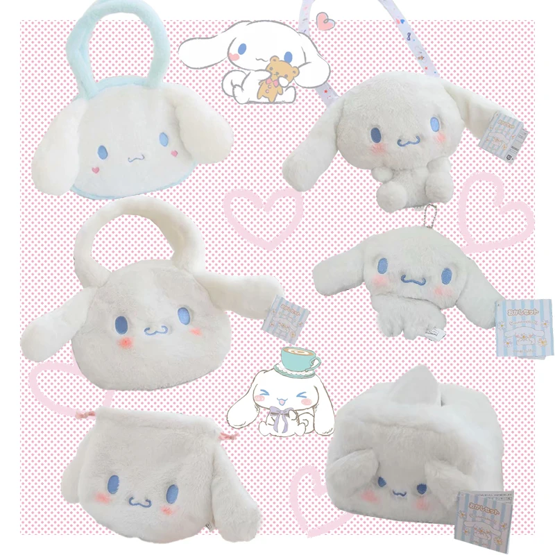 

Kawaii Plush Bag Cinnamoroll Anime Plushie Inclined Shoulder Bag Bundle Pocket Tissue Box Pendant Handbag Series Soft Cute Gift
