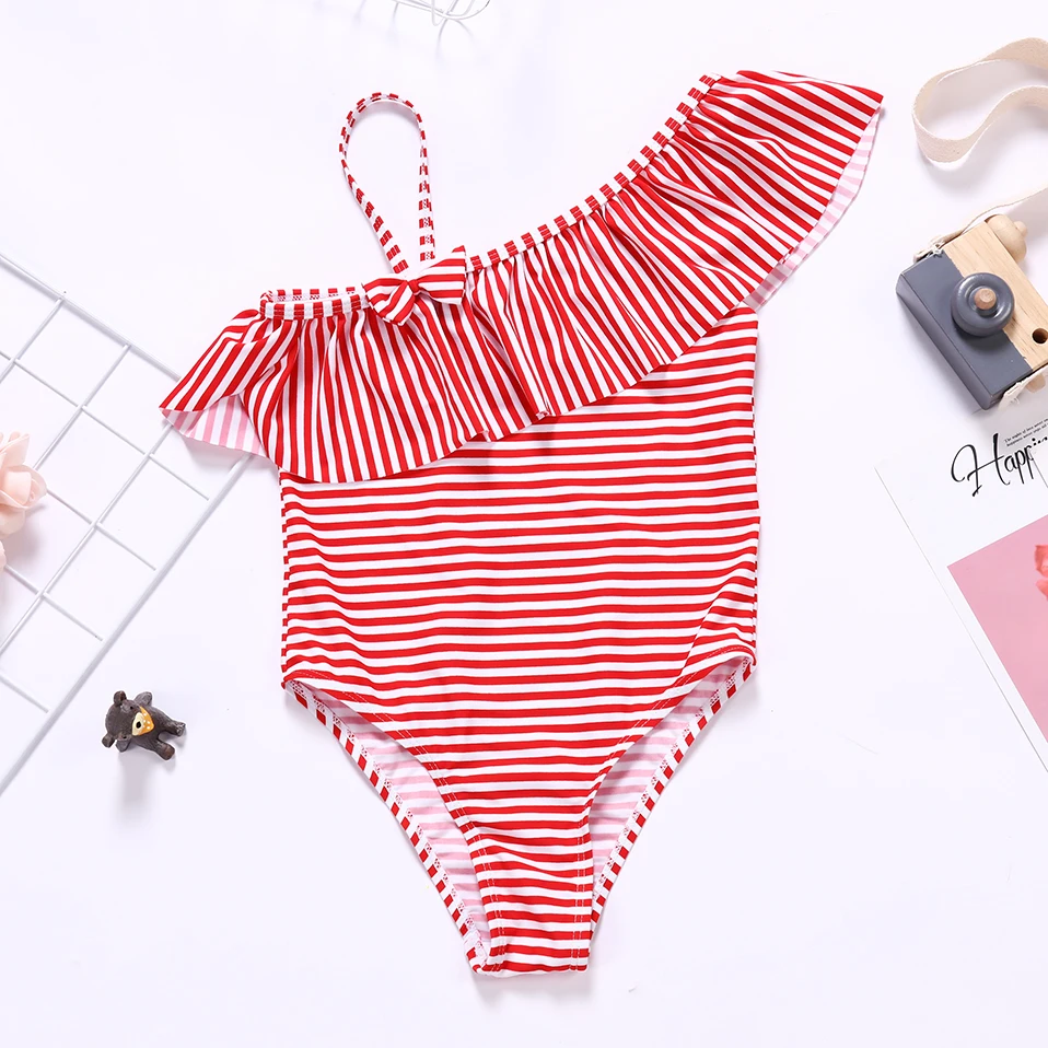 Слитный купальник для девочек 3 8 лет с оборками детские купальники полосками