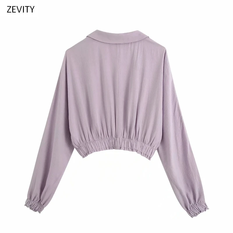 Новинка Женская однотонная фиолетовая короткая блузка с отложным воротником