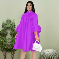 loose dresses stand collar three quater flare sleeves dresses for women autumn elegant casual office lady party dress plus size