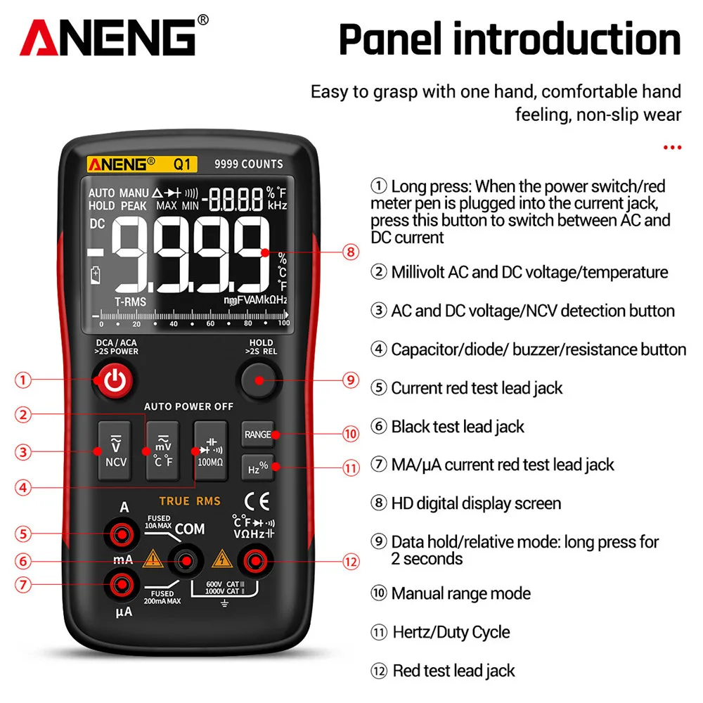 ANENG Q1 Digital True RMS 9999 Counts Analog Professional Tester DIY Transistor Capacitor Lcr Multimeter AC/DC Voltmeter Ammeter