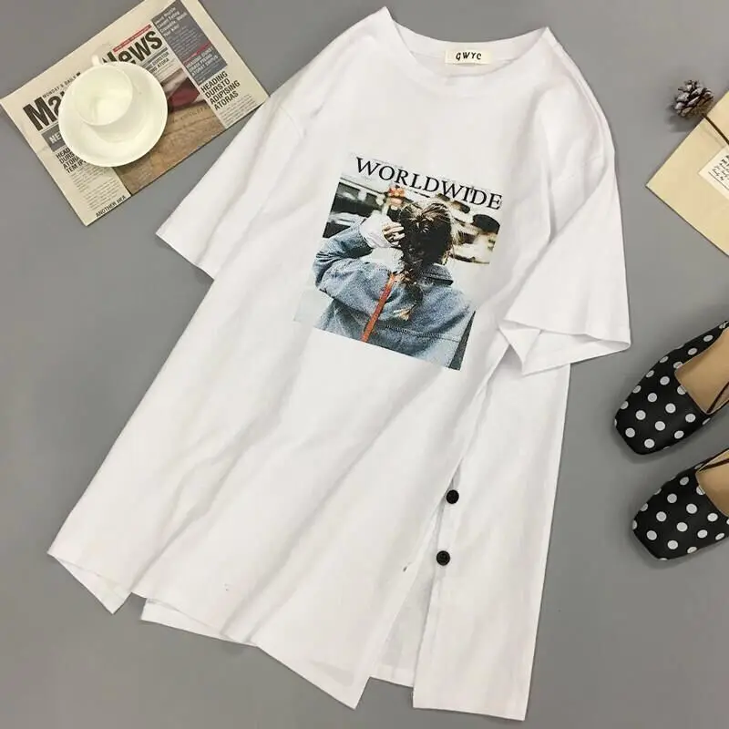 Футболка женская с коротким рукавом и круглым вырезом из хлопка | Женская одежда