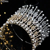pearls cz tiaras birthday crowns cubic zirconia fairy pageant bead fashion jewelry wedding headpieces for women