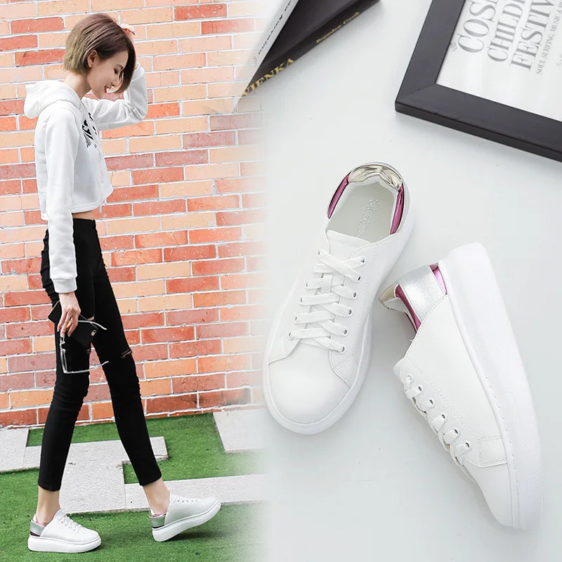 COWCOM [One generation] Белая обувь из микрофибры с резиновой подошвой на толстой подошве и