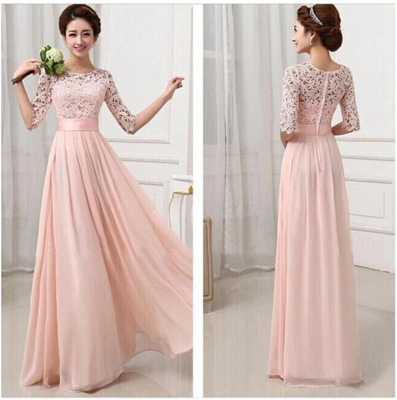 Женское длинное шифоновое вечернее платье с рукавом до локтя для выпускного