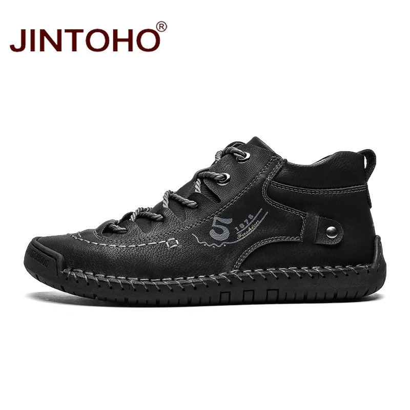 Ботинки JINTOHO мужские из натуральной кожи модные зимние полусапожки ботинки для
