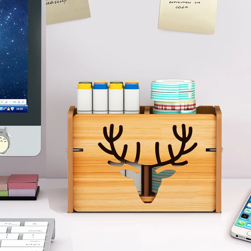 

Wood Pencil Pen Holder With 2 Compartment Multi-Functional Desktop Stationery Organizer Pencil Stand Cosmetic Storage Bathroom