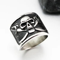 exaggerated pirate skull pattern ring mens ring new skull horror ring metal silver plated ring accessories party jewelry