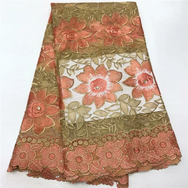2020 розовая Высококачественная африканская кружевная ткань с большими камнями