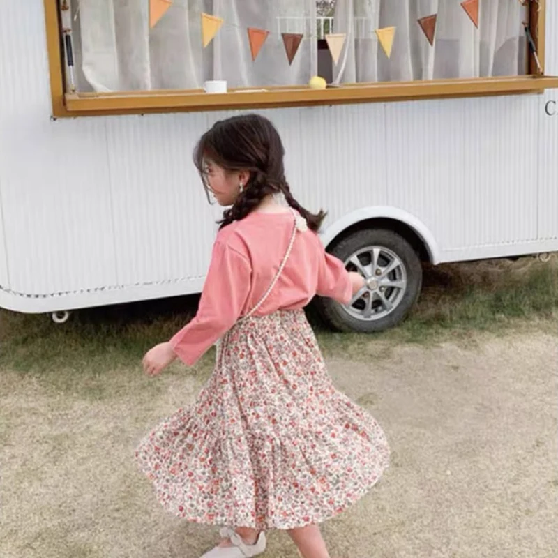 Летняя юбка для девочек Юбка с цветочным рисунком оборками принтом Элегантная