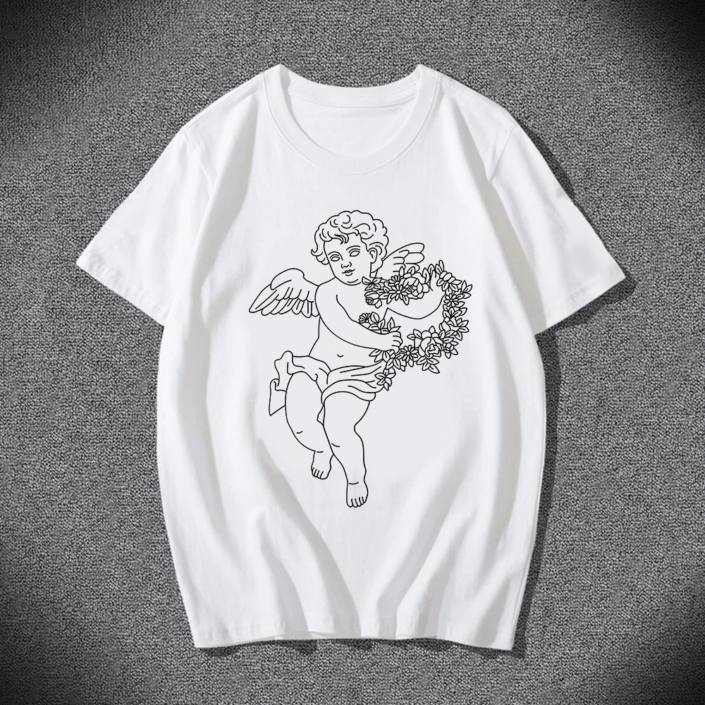 

Kawaii Harajuku Angel Эстетическая Футболка женская футболка в Корейском стиле Ullzang футболка Милая гранж футболка 90s модная женская графическая футб...