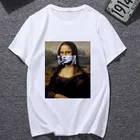 Женская футболка с коротким рукавом, летняя футболка с принтом пародия Моны Лизы, Забавный Повседневный Топ, кавайная Женская футболка для девочек, 2021