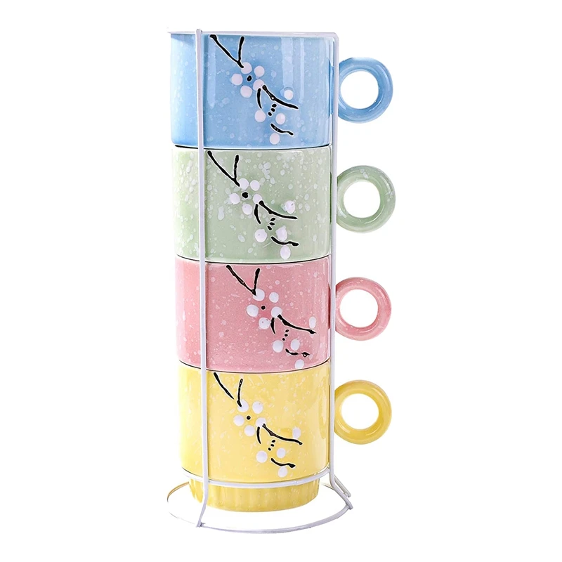 

Ceramic Coffee Mugs Set of 4,Stackable Coffee Cups with Stand,Vibrant Color and Space Saving,for Latte,Mocha Coffee,Tea