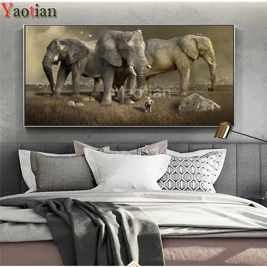 

Большая алмазная живопись, африканский слон 5D, алмазная вышивка «сделай сам», мозаика, картина стразы, полностью квадратная, круглая, домашн...