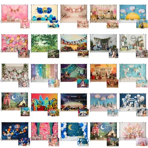 Фон для фотосъемки новорожденных на 1-й День рождения розовый синий воздушный шар Декор мальчик девочка ребенок торт разбивать Реквизит Фотостудия детский фон