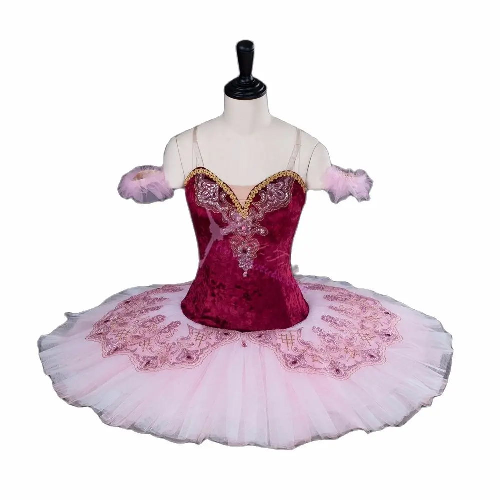 Профессиональная пачка для взрослых темно-Бордовая розовая соревнований с