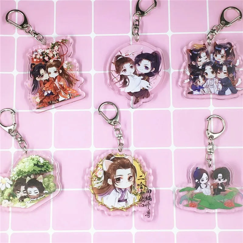 

Брелок мужской Erha and His Master, Белый брелок с котом, женский брелок, милый брелок для пары, брелок с подвеской, акриловая модель, брелок