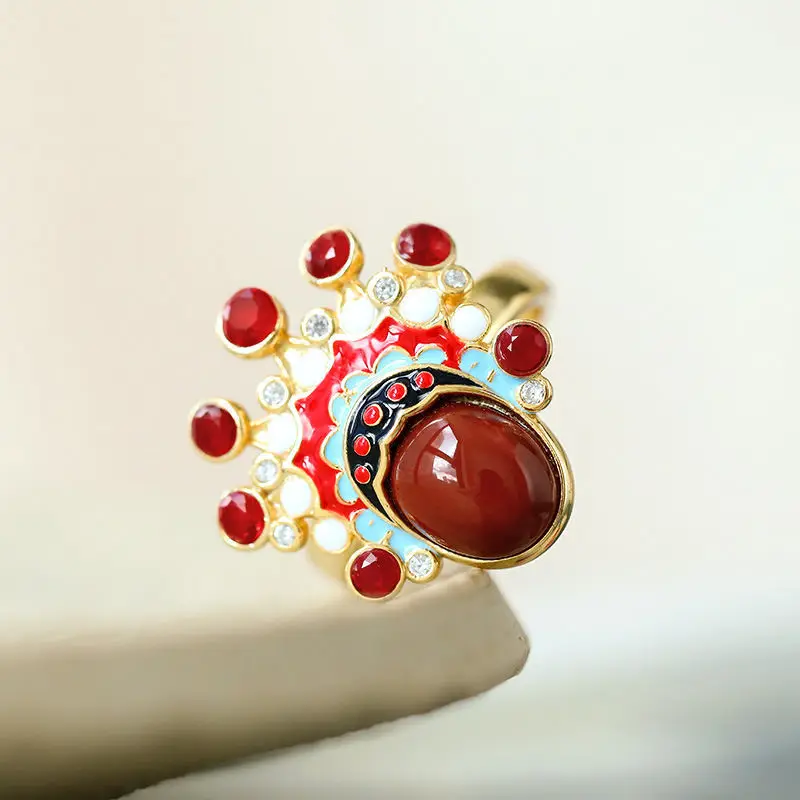 Кольцо позолоченное из серебра 925 пробы с красным агатом | Украшения и аксессуары