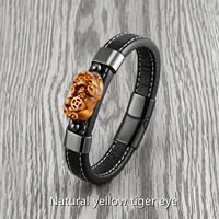 2021 new natural yellow tiger eye stone brave jewelry lucky bracelet mens charm 316l stainless steel leather rope bracelet gift
