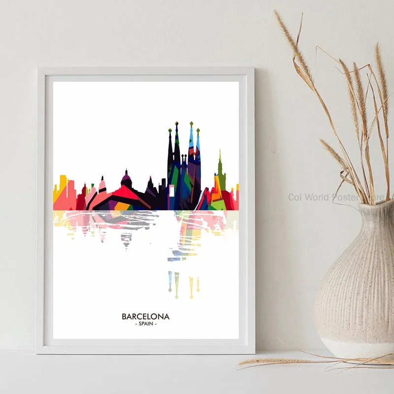 

Пейзаж Барселоны красочный пейзаж красочные минималистичные абстрактные карты Холст плакат Настенный декор