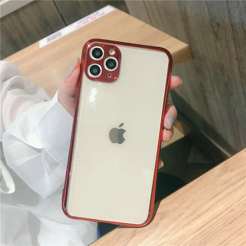 

Clear Silicone Case For iPhone 12 11 Pro MAX XS XR 8 7 Plus Luxury Ultra-Thin Slim Glossy Plating Soft TPU Case Cover