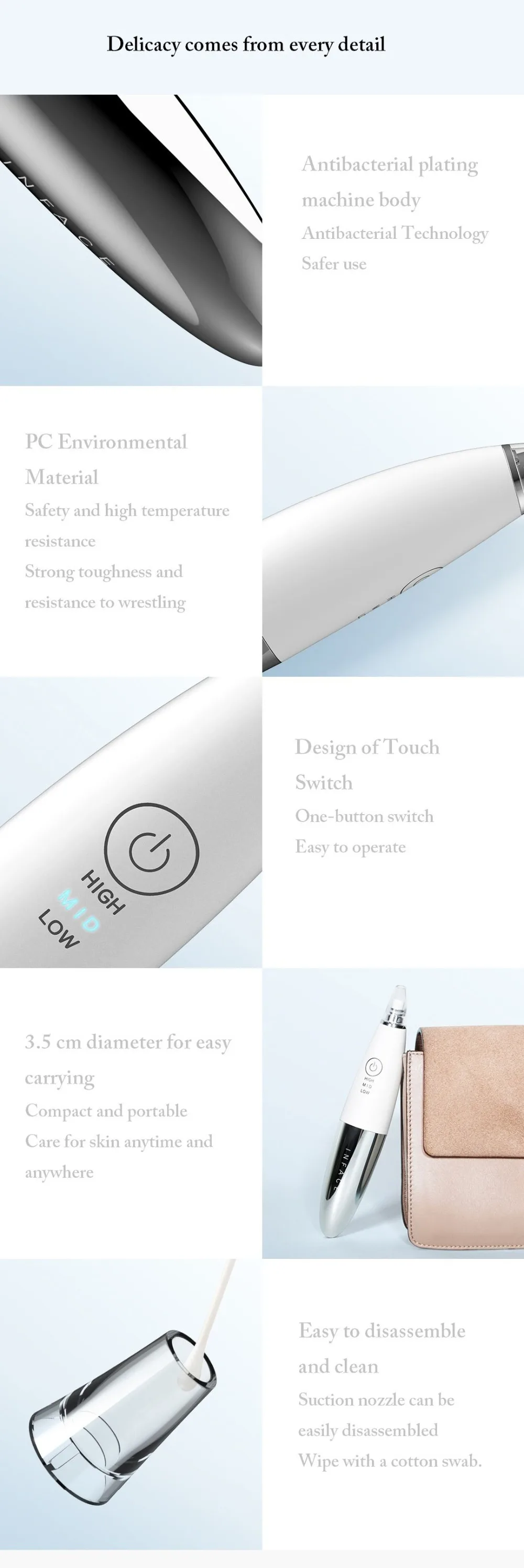 Xiaomi InFace Electric Blackhead Remover Vacuum Suction Dermabrasion Acne Pore Peeling Face Clean Facial Skin Care Beauty Tools