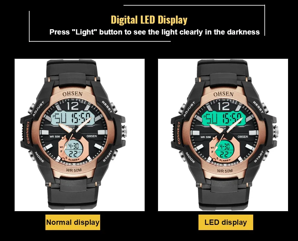 OHSEN Цифровые кварцевые мужские часы reloj hombre 50 м для дайвинга Военный Зеленый