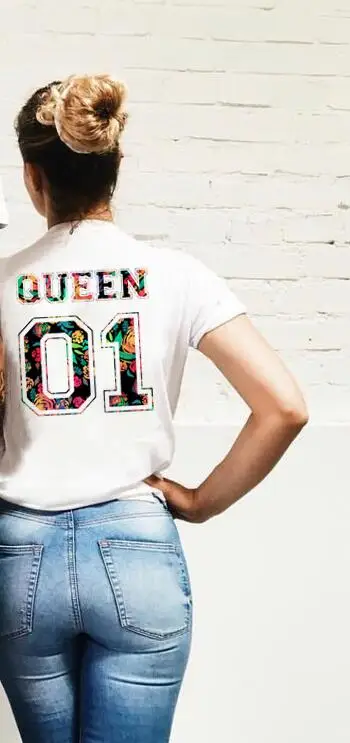 FU17-FSTWH- Король queen Пара Соответствующие футболки летняя футболка с круглым вырезом короткий рукав Футболка "Влюбленные" из плотной ткани модное Графический Tumblr футболки женская кофта - Цвет: FU17-FSTWH-