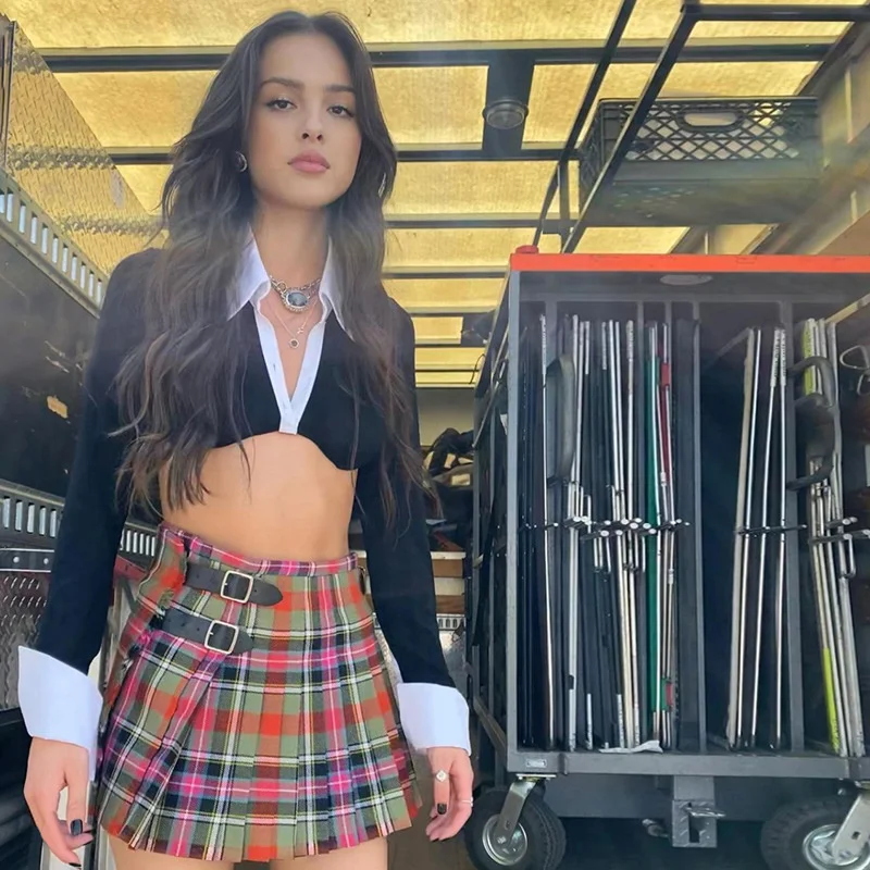 

Женский укороченный топ на пуговицах Y2K, винтажный облегающий топ в стиле 90-х с блокировкой цветов, футболка с длинным рукавом и отложным вор...