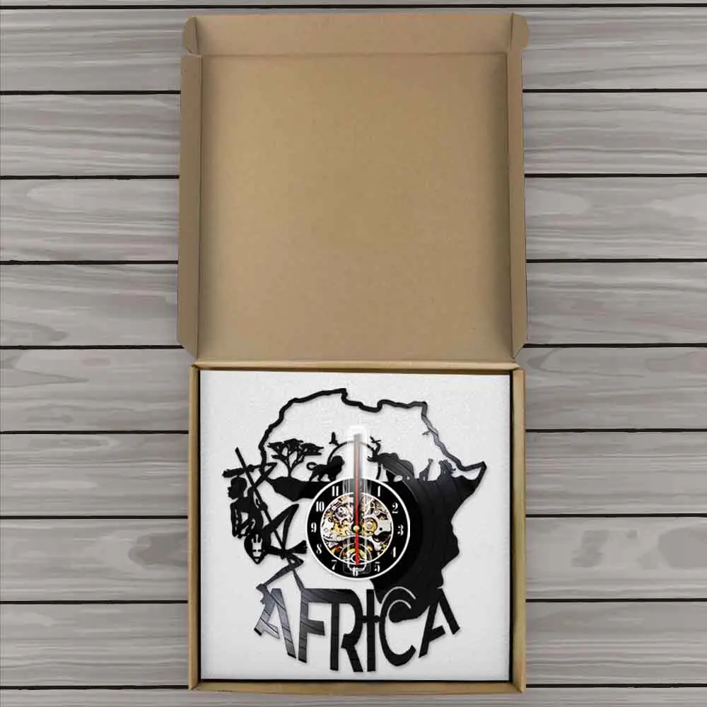 

African Terrain Wild Animal Kingdom Wall Clock Made From Real Vinyl Record Wall Clock Wildlife Modern Design Wall Decoration