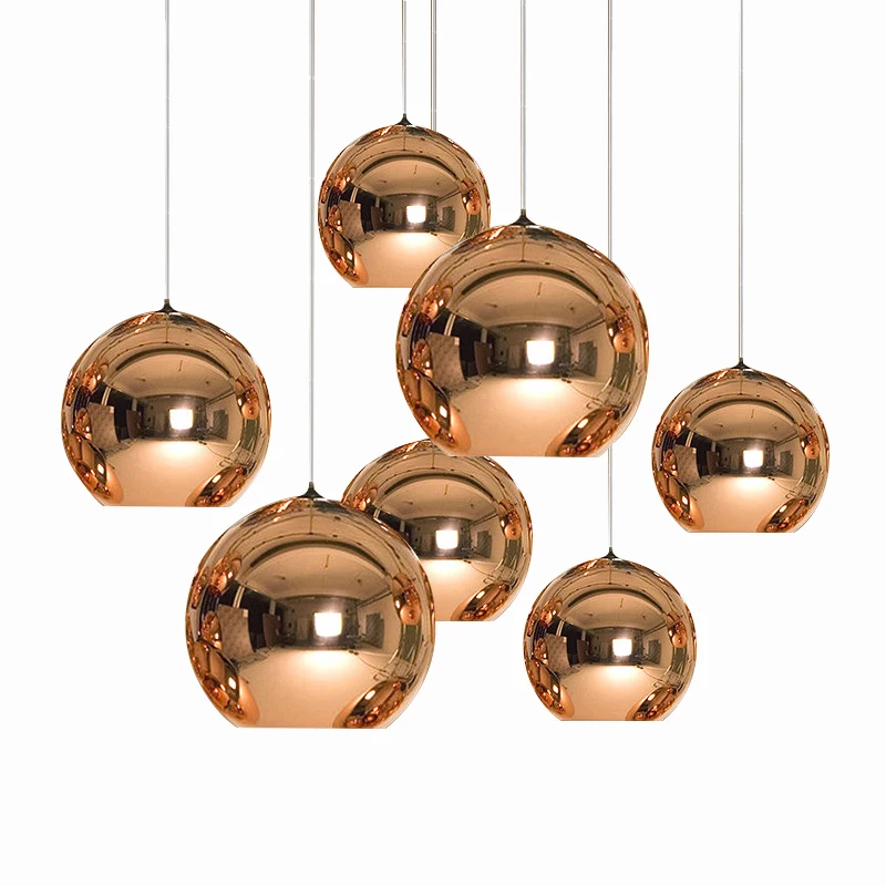 Nordic Glass Mirror Ball Chandelier Lighting Gold Silver Glass Ball Lamps Kitchen Living Room Bedroom lustre Glass Chandeliers