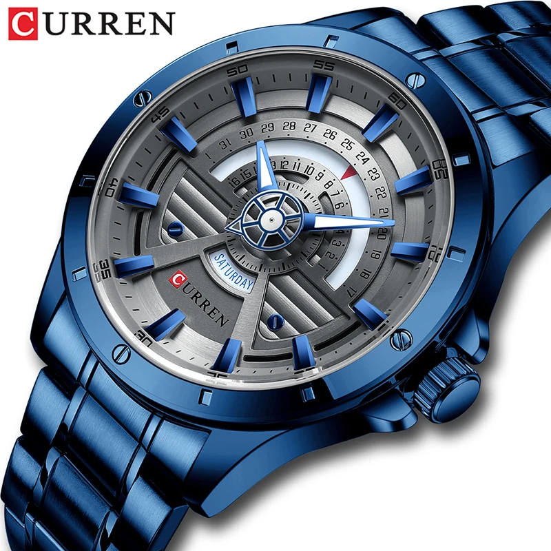 

NEW CURREN Watches Mens Fashion Quartz Stainless Steel Waterproof Watch Date Week Male Clock Sport Wristwatch Relogio Masculino