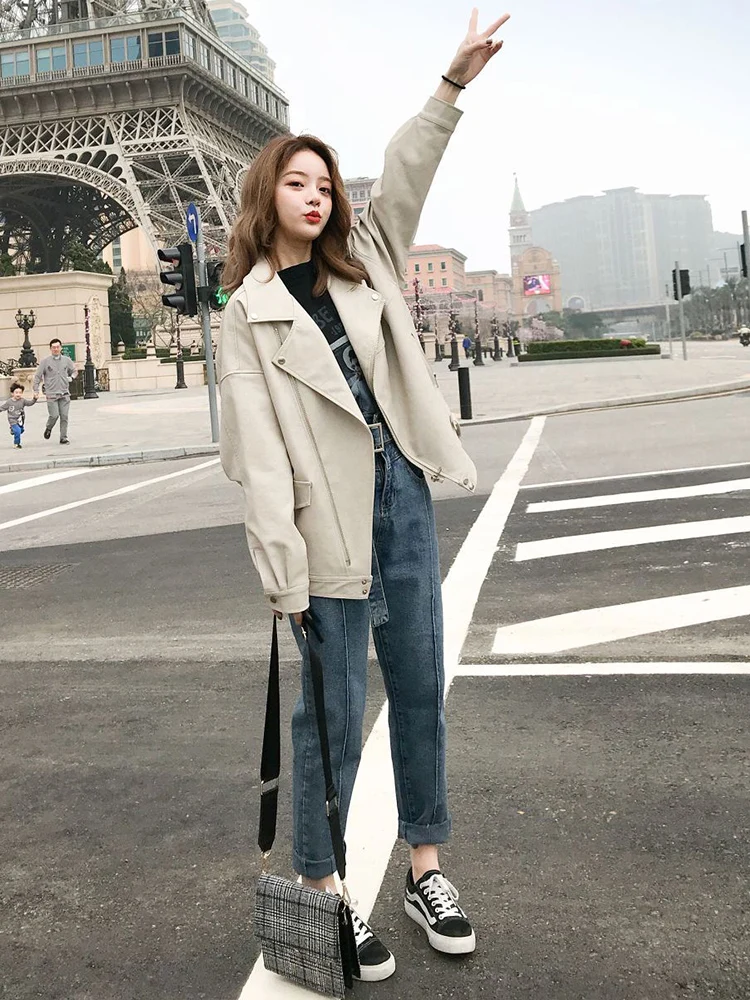 Женская одежда на весну и осень, Свободное пальто из искусственной кожи в Корейском стиле, куртка, кожаная куртка от AliExpress RU&CIS NEW