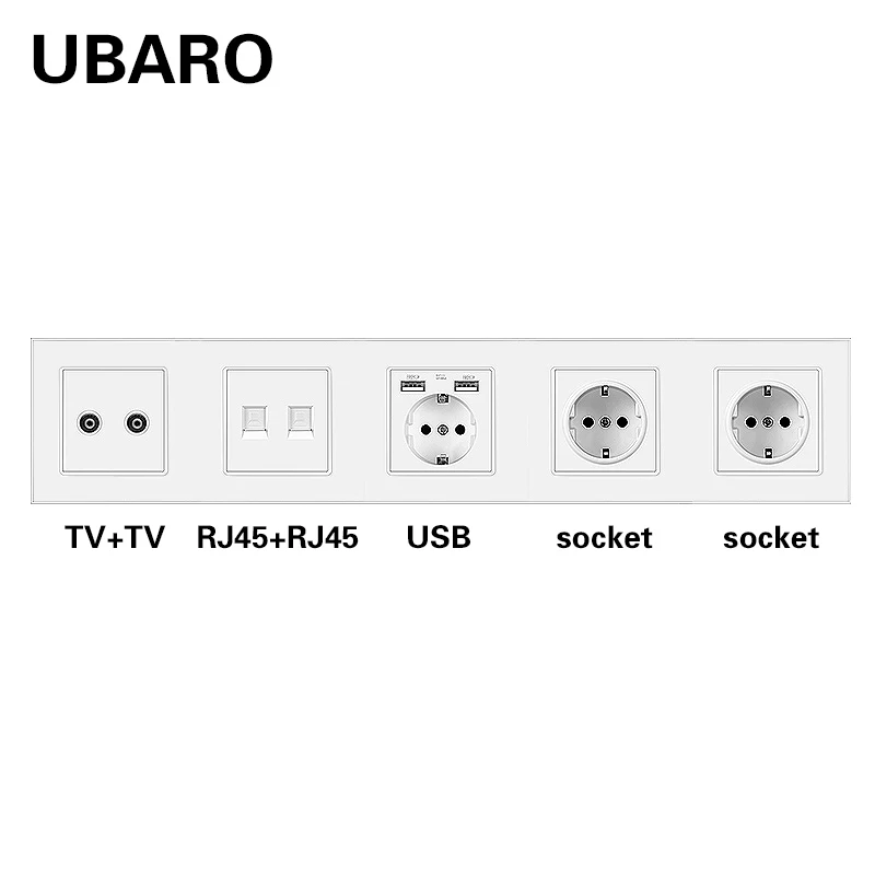 Настенная розетка UBARO со стеклянной панелью стандарт по немецкому стандарту