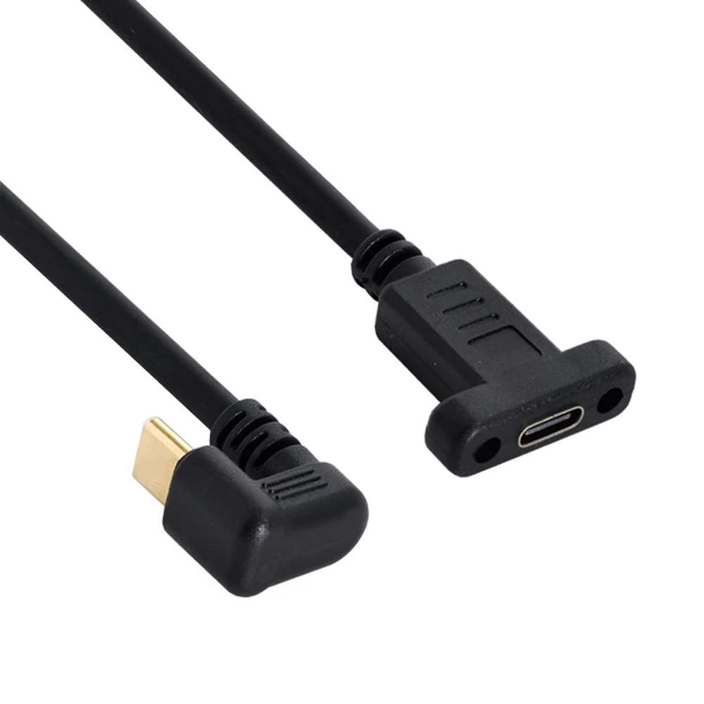 

180 Degree Angled U type USB 3.1 Type C USB C Male to USB C Female with Panel Mount Screw Hole Extension Data Cable 30cm