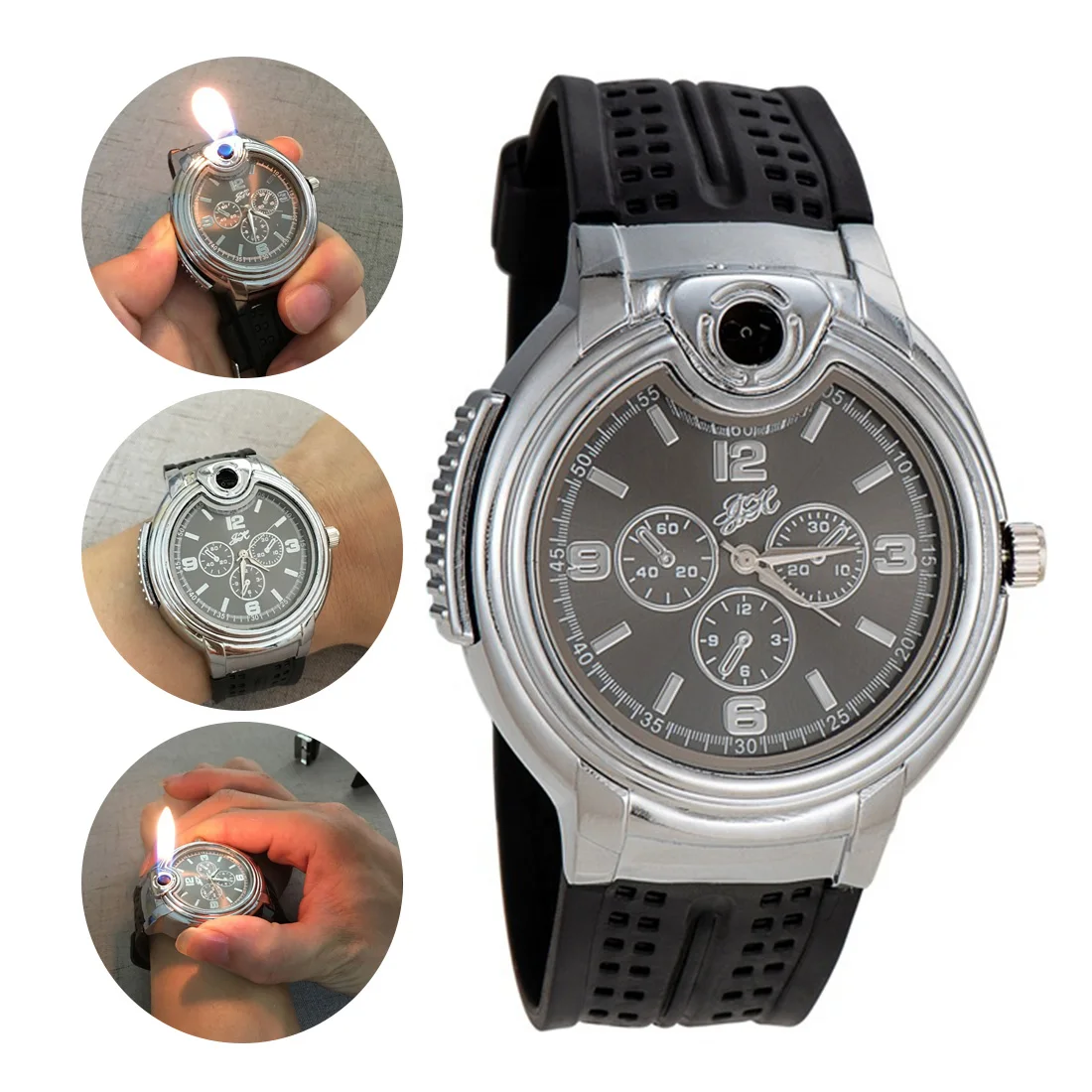 

Watch Watch Style Metal Open Flame Lighter Creative Men's Sports Open Flame Watch Lighter Heating Wire Adjustable Encendedor