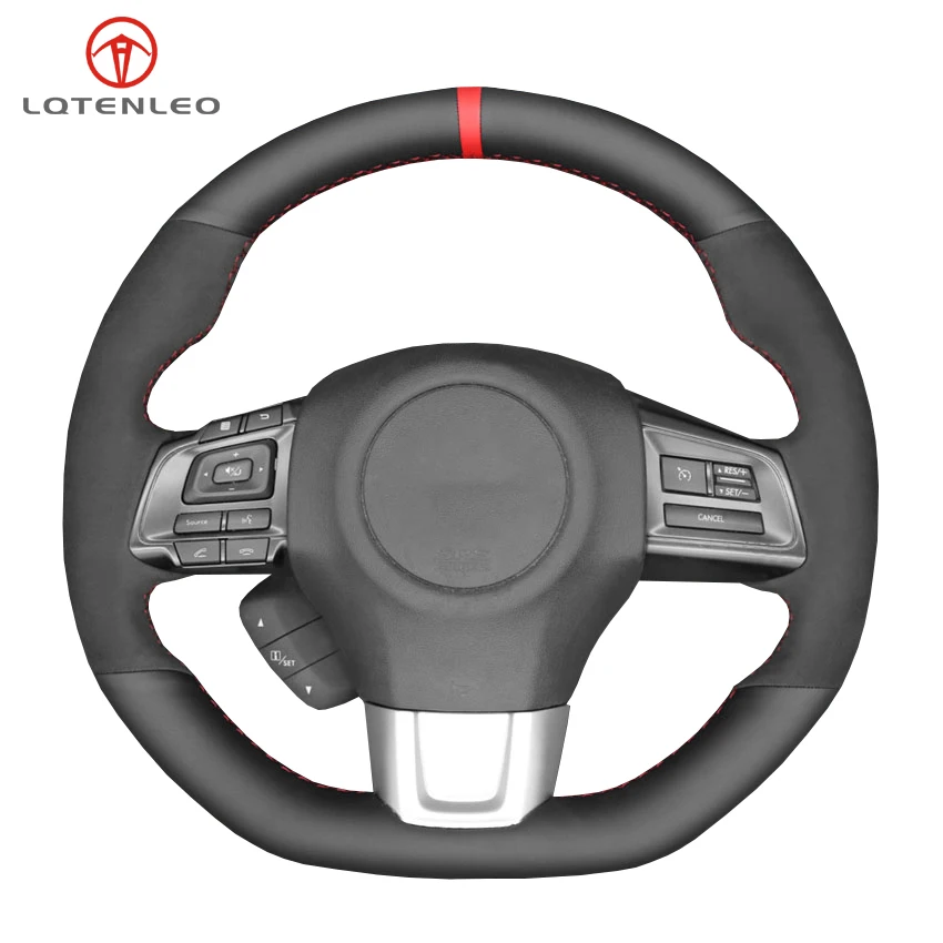 

LQTENLEO Black Genuine Leather Suede Hand-stitched Car Steering Wheel Cover For Subaru WRX (STI) 2015-2020 Levorg 2015-2019
