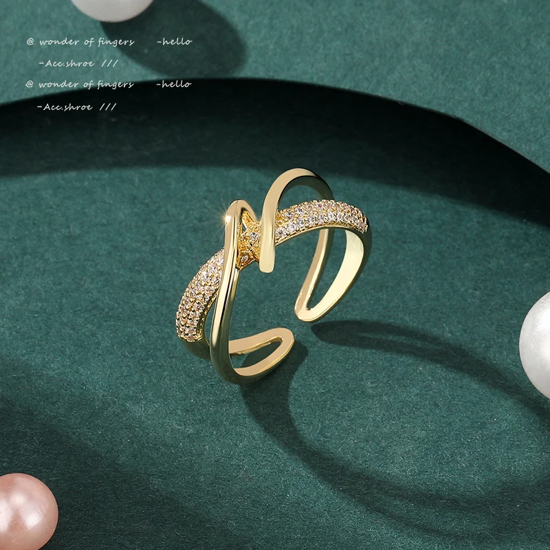 

Design Sense Micro Inlaid Zircon Gold Rings for Woman 2021 Korean Fashion Jewelry Gothic Party Girl's Finger Sexy Accessories