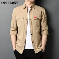 coodrony brand spring summer streetwear fashion style big pocket high quality 100 cotton half sleeve shirt men clothing c6058s