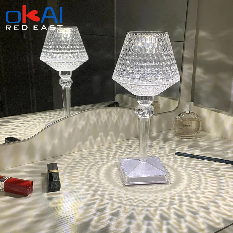 

Светодиодная проекционная Настольная лампа с кристаллами и бриллиантами, с USB-зарядкой и сенсорным датчиком, украшение для ресторана, бара, ...